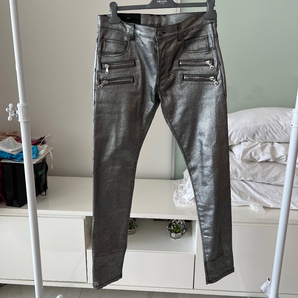Balmain Mens Metallic Jeans